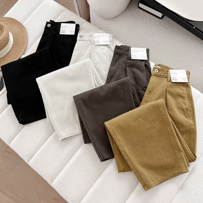 Damen Chino-Hose Hochtailliert Mit Taschen Beige