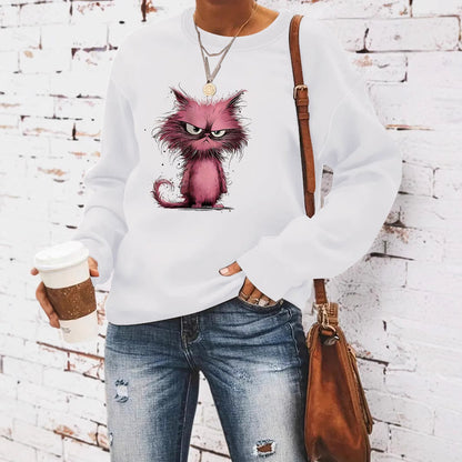 Damen Sweatshirt Katzenmotiv Eveloria Weiss