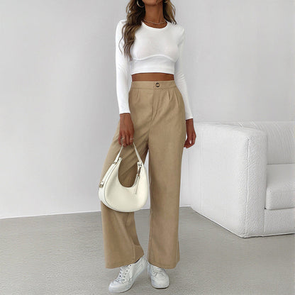 Damen Cropped Langarmshirt und Culotte-Hose Baumwolle Beige