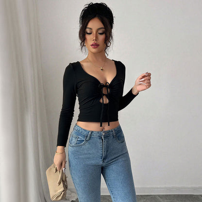 Damen Crop- mit Zierknoten Langarm Eveloria