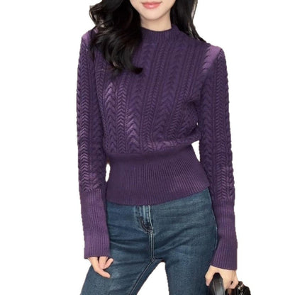 Damen Grobstrickpullover Rundhalsausschnitt Höher Bund Eveloria