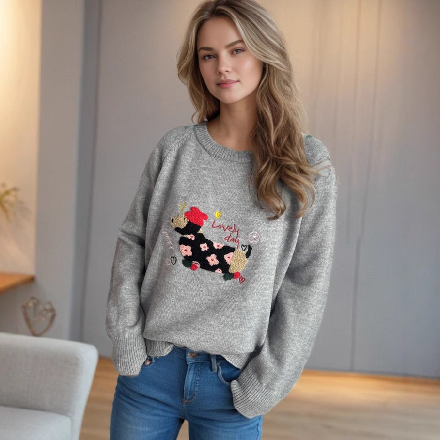 Damen Sweatshirt Tierdesign Blumenstickerei Eveloria