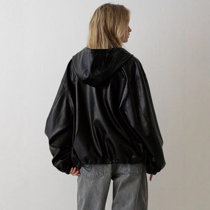Damen Kunstlederjacke mit Kapuze Eveloria