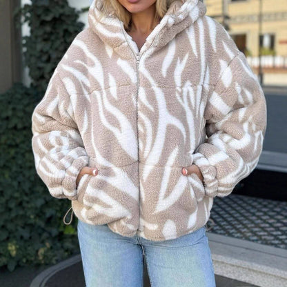 Damen Fleecejacke Oversized Kuschelig Grau Eveloria