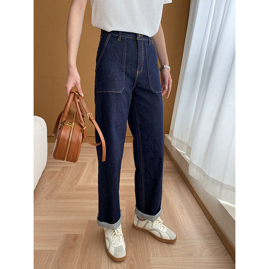 Damen High-Waist Jeans Lässiger Schnitt Mit Taschen Schwarz Eveloria - Eveloria