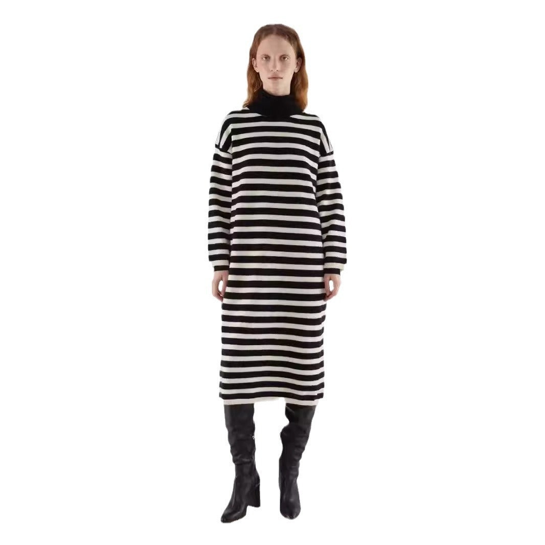 Damen Strickkleid Blockstreifenmuster Lässiger Schnitt