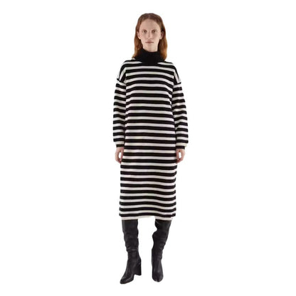 Damen Strickkleid Blockstreifenmuster Lässiger Schnitt