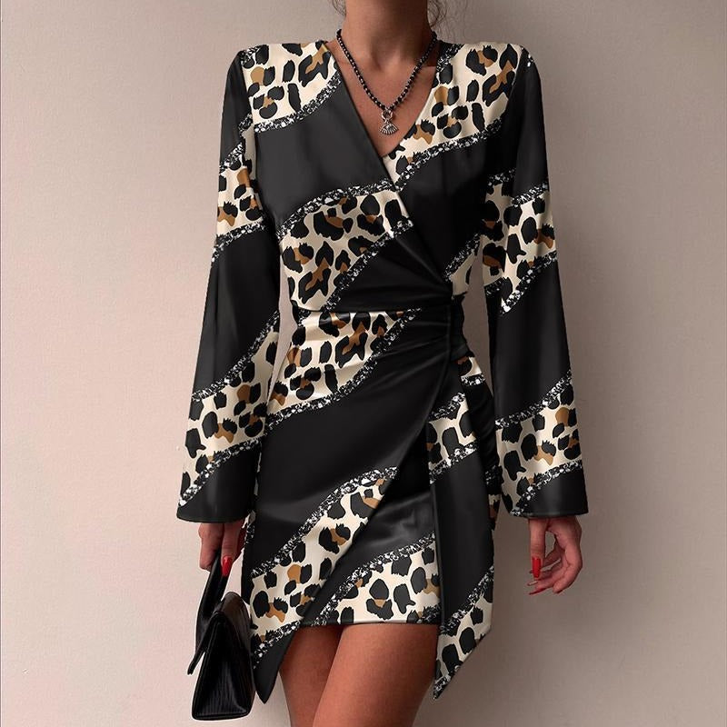 Damen Hemdblusenkleid Tailliert Muster Eveloria