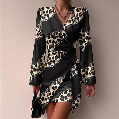Damen Hemdblusenkleid Tailliert Muster Eveloria
