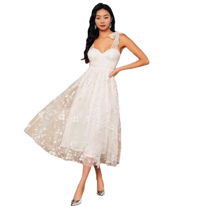 Damen Midikleid mit floralen Applikationen Eveloria
