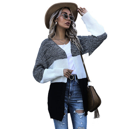Damen Strickjacke Blockstreifen-Design Lässig Beige