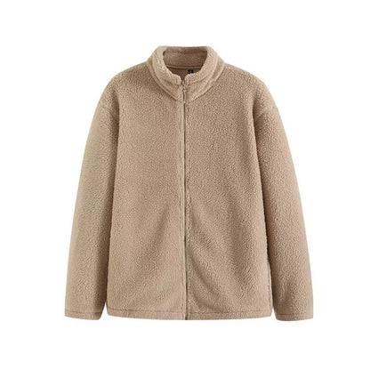 Damen Fleecejacke Hochkragen Reißverschlusstaschen Anthrazit Eveloria