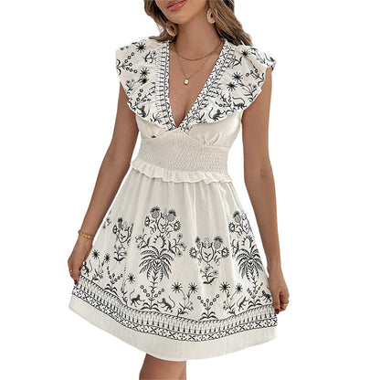 Damen Sommerkleid Blumenstickerei Eveloria