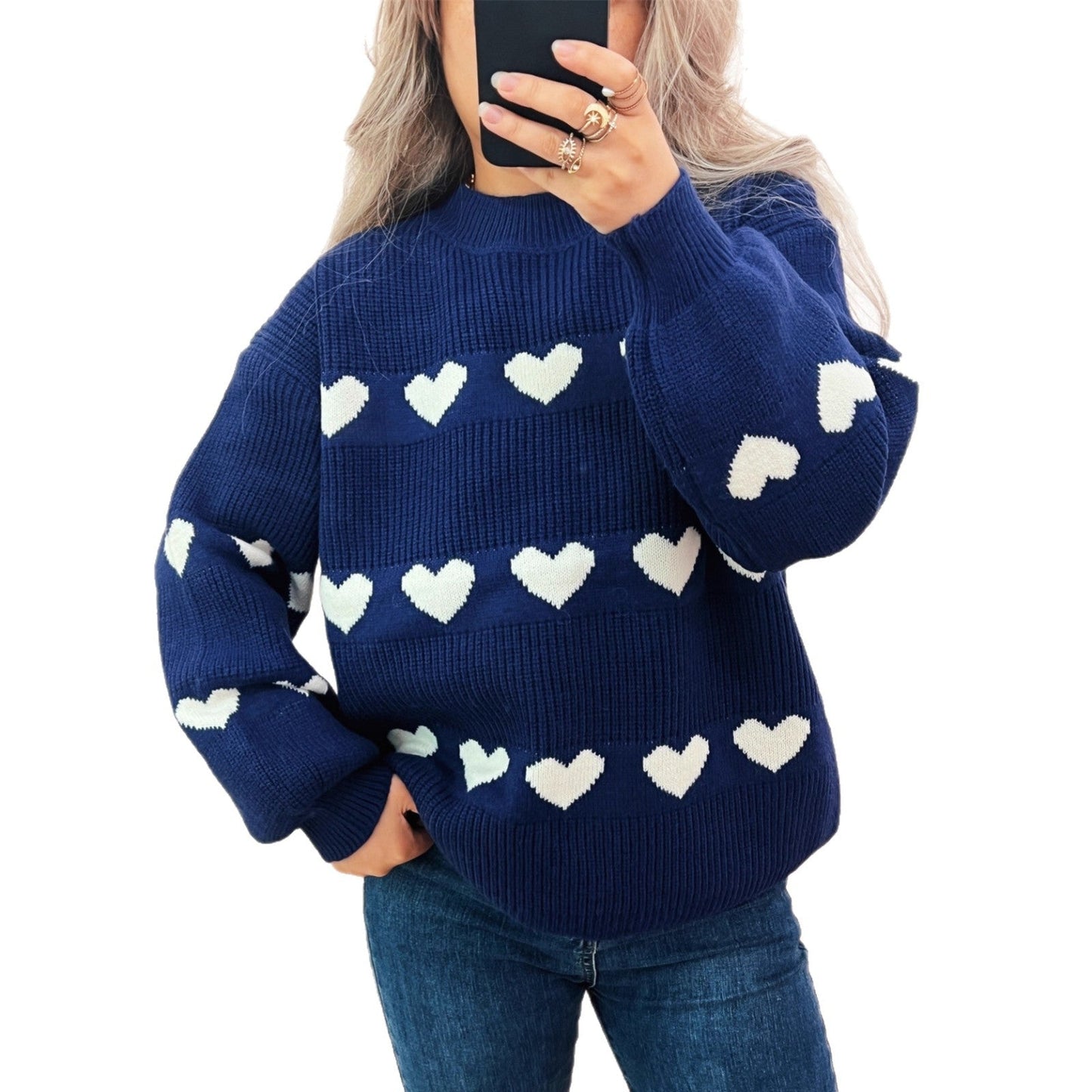 Damen Pullover Herzmuster Eveloria
