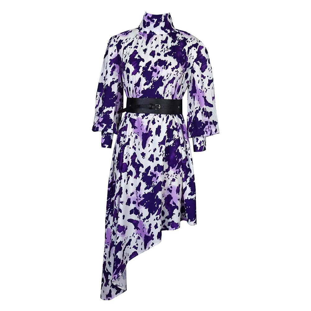 Damen Asymmetrisches Kleid Rüschendetails Taillengürtel Eveloria