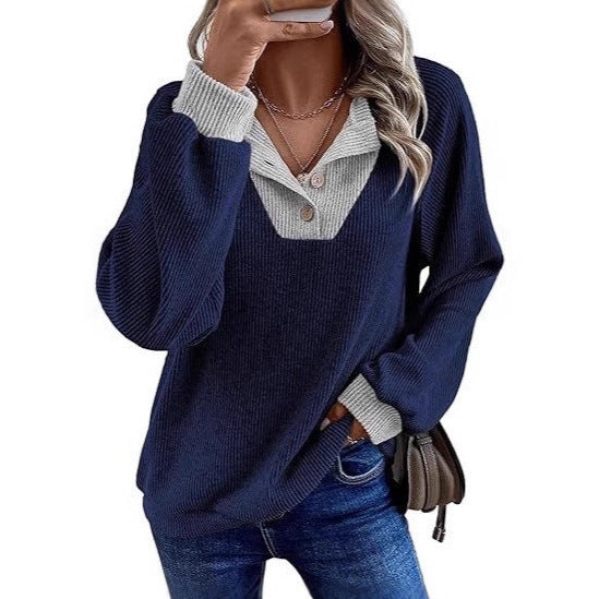 Damen Pullover Lässig Modischer Kragen Grau Eveloria