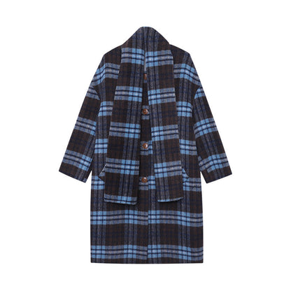 Damen Klassische Karierte Wolljacke Durchgehender Knopfverschluss