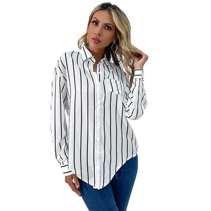 Damen Bluse Streifen Elegant Baumwolle Weiß