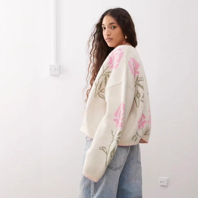 Damen Strickjacke Florales Design Elegantes Design Eveloria - Eveloria