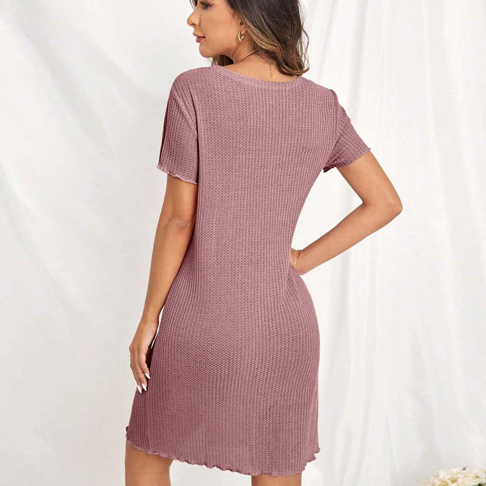 Damen Strick-Minikleid mit Knöpfen und Taschen
