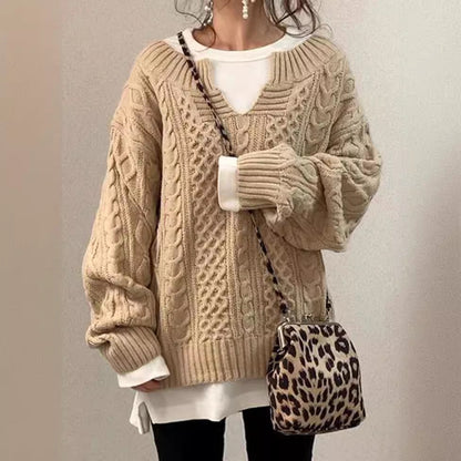Damen Strickpullover V-Ausschnitt Weiches Material Eveloria