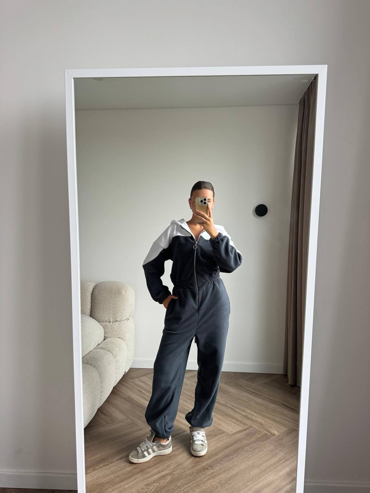 Damen Fleece-Overall mit Reißverschluss und Kapuze Eveloria