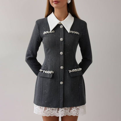Damen Blazer-Kleid Figurbetont Dekorativ Schwarz Eveloria - Eveloria