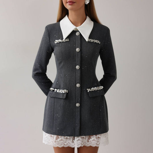 Damen Blazer-Kleid Figurbetont Dekorativ Schwarz Eveloria - Eveloria