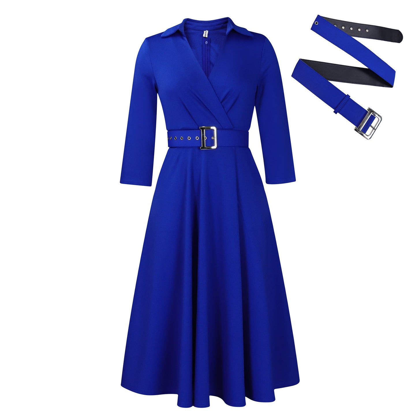Damen Wickelkleid Tailliert Abnehmbarer Gürtel Eveloria