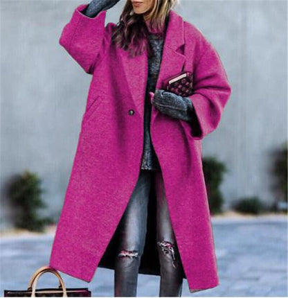 Damen Oversize Wollmantel Reverskragen Beige Eveloria