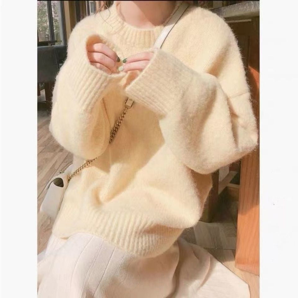 Damen Strickpullover Oversized Rippdetails Beige