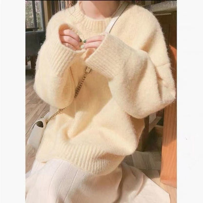 Damen Strickpullover Oversized Rippdetails Beige