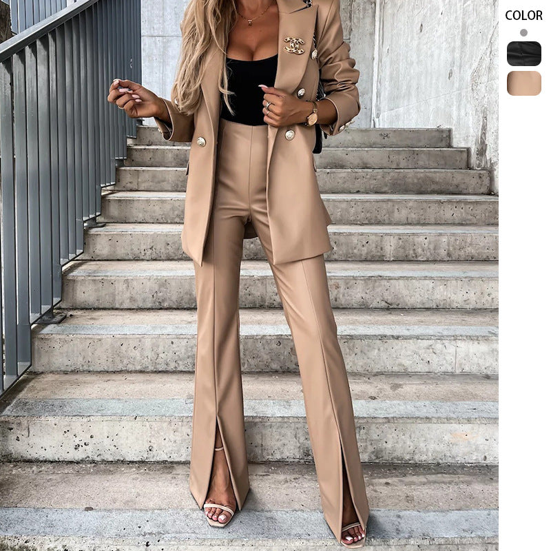 Damen Hosenanzug Set mit Taillenblazer und hohen Schlitzen Eveloria - Eveloria