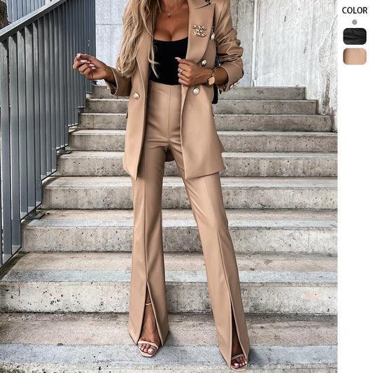 Damen Hosenanzug Set mit Taillenblazer und hohen Schlitzen Eveloria - Eveloria