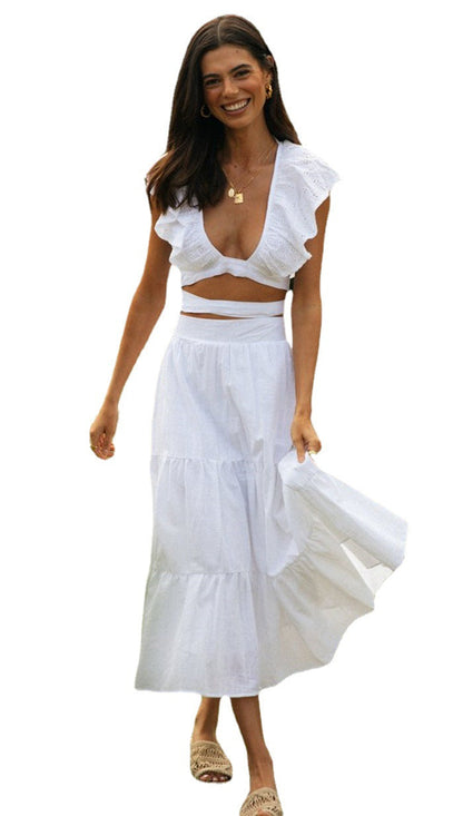 Damen Sommerkleid mit Rüschenkragen und Rückenschnürung Eveloria