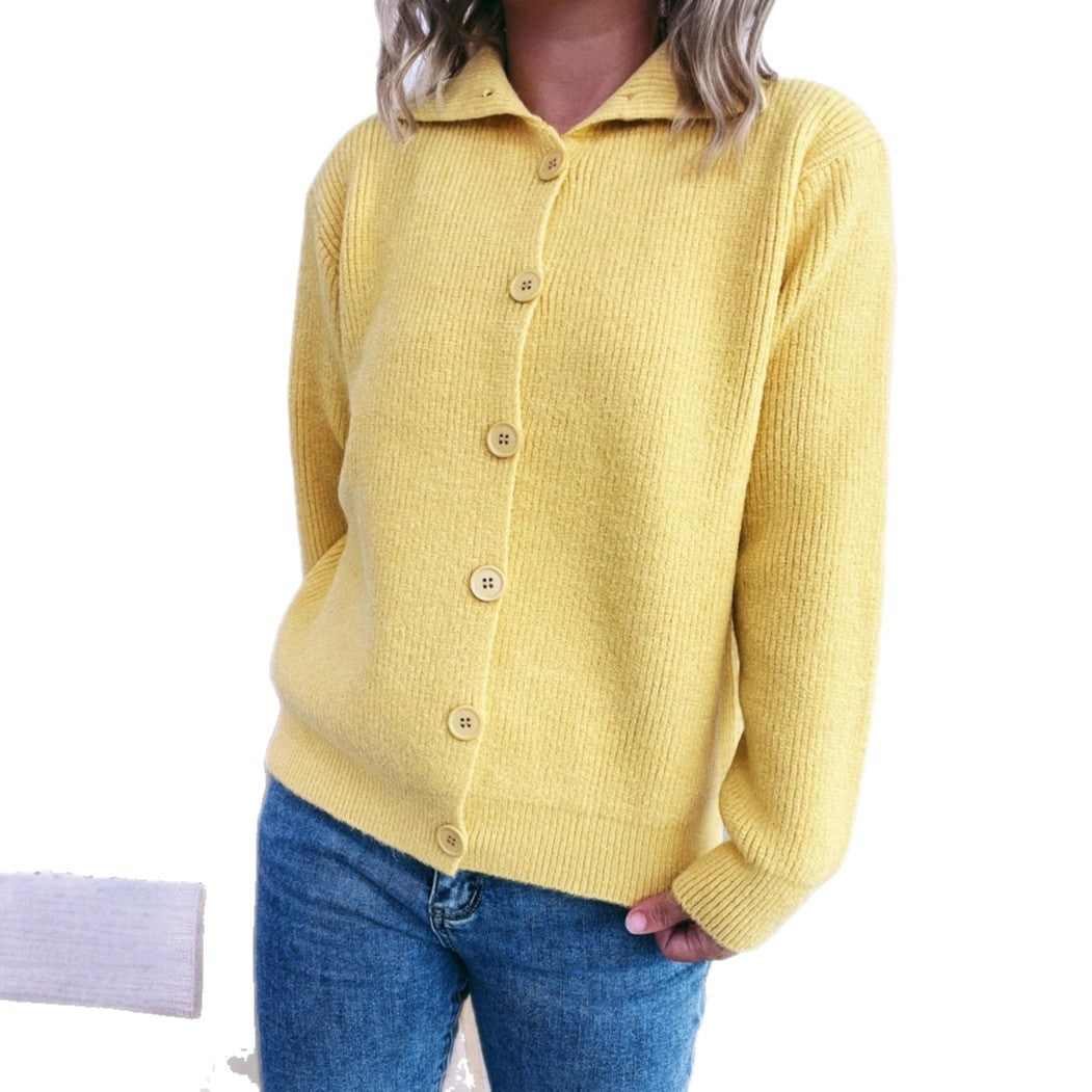 Damen Strickjacke mit Kragen und Knöpfen Eveloria