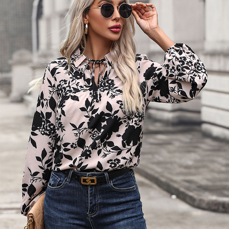 Damen Bluse mit Knotendetail Blumenmuster - Eveloria