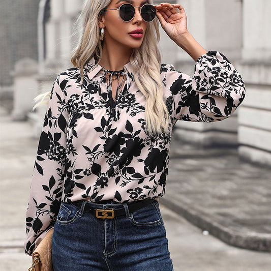 Damen Bluse mit Knotendetail Blumenmuster - Eveloria