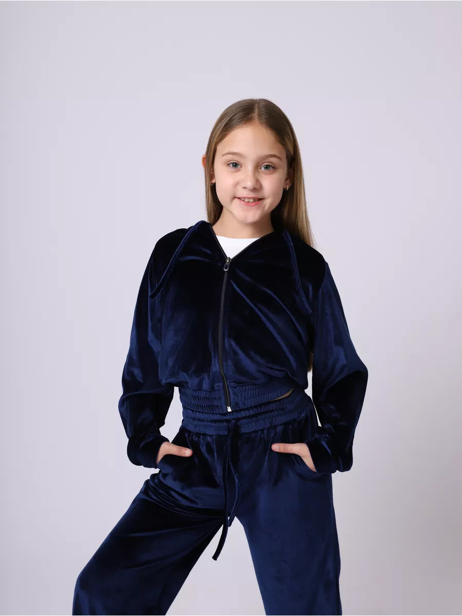 Damen Velours Sweatanzug mit Kapuze Elastisch Eveloria