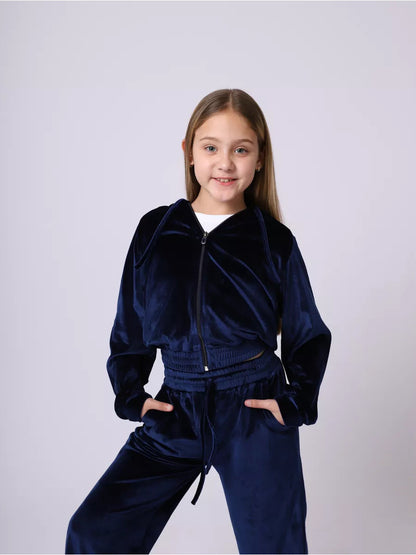 Damen Velours Sweatanzug mit Kapuze Elastisch Eveloria
