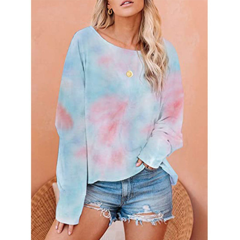 Damen Batikbluse Lockere Passform Asymmetrisch Eveloria