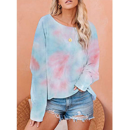 Damen Batikbluse Lockere Passform Asymmetrisch Eveloria
