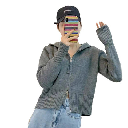 Damen Strickjacke Kapuze Reißverschluss Eveloria