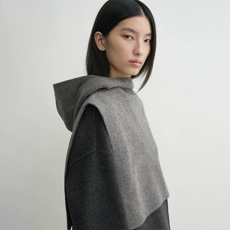 Damen Strickpullover mit Kapuze Kuschelfleece Grau - Eveloria