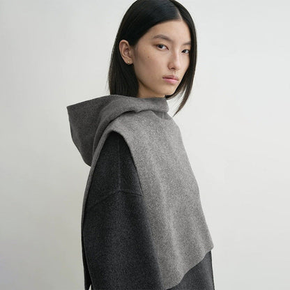 Damen Strickpullover mit Kapuze Kuschelfleece Grau - Eveloria