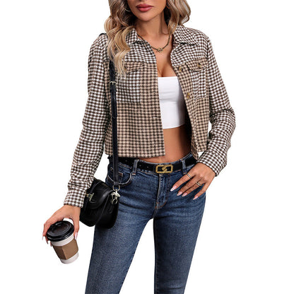 Damen Karo-Jacke Crop-Schnitt Eveloria