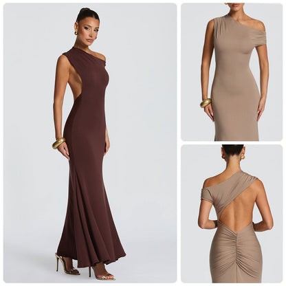 Damen Maxikleid Asymmetrisch Schulterfrei Eveloria - Eveloria