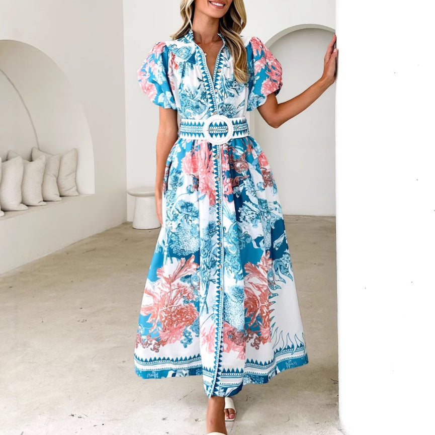Damen Maxikleid Floralmuster Voluminöse Ärmel Eveloria - Eveloria