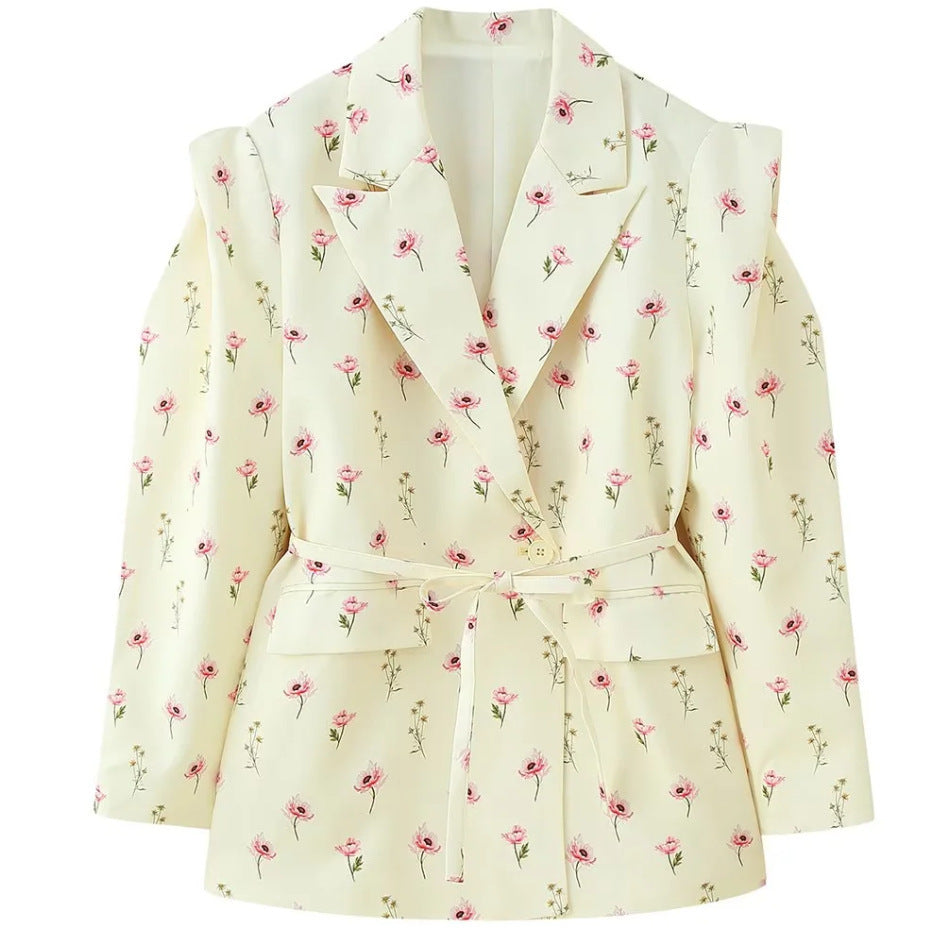 Damen Blazerjacke Tailliert Bindegürtel Eveloria
