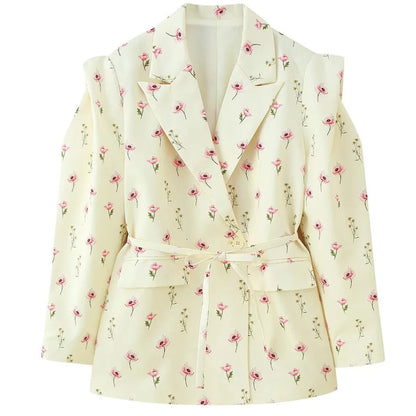 Damen Blazerjacke Tailliert Bindegürtel Eveloria